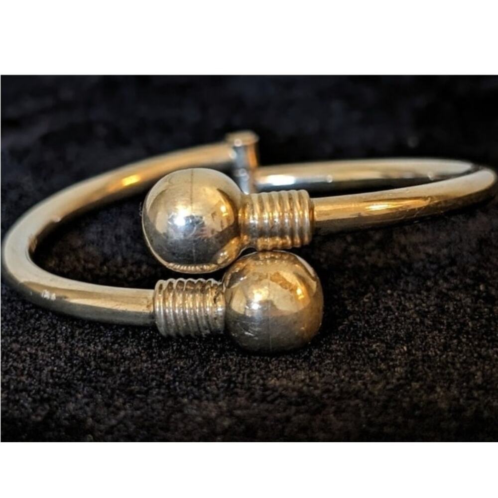 Vintage 925 Sterling Silver Hinged Ball Bangle Stamped 925